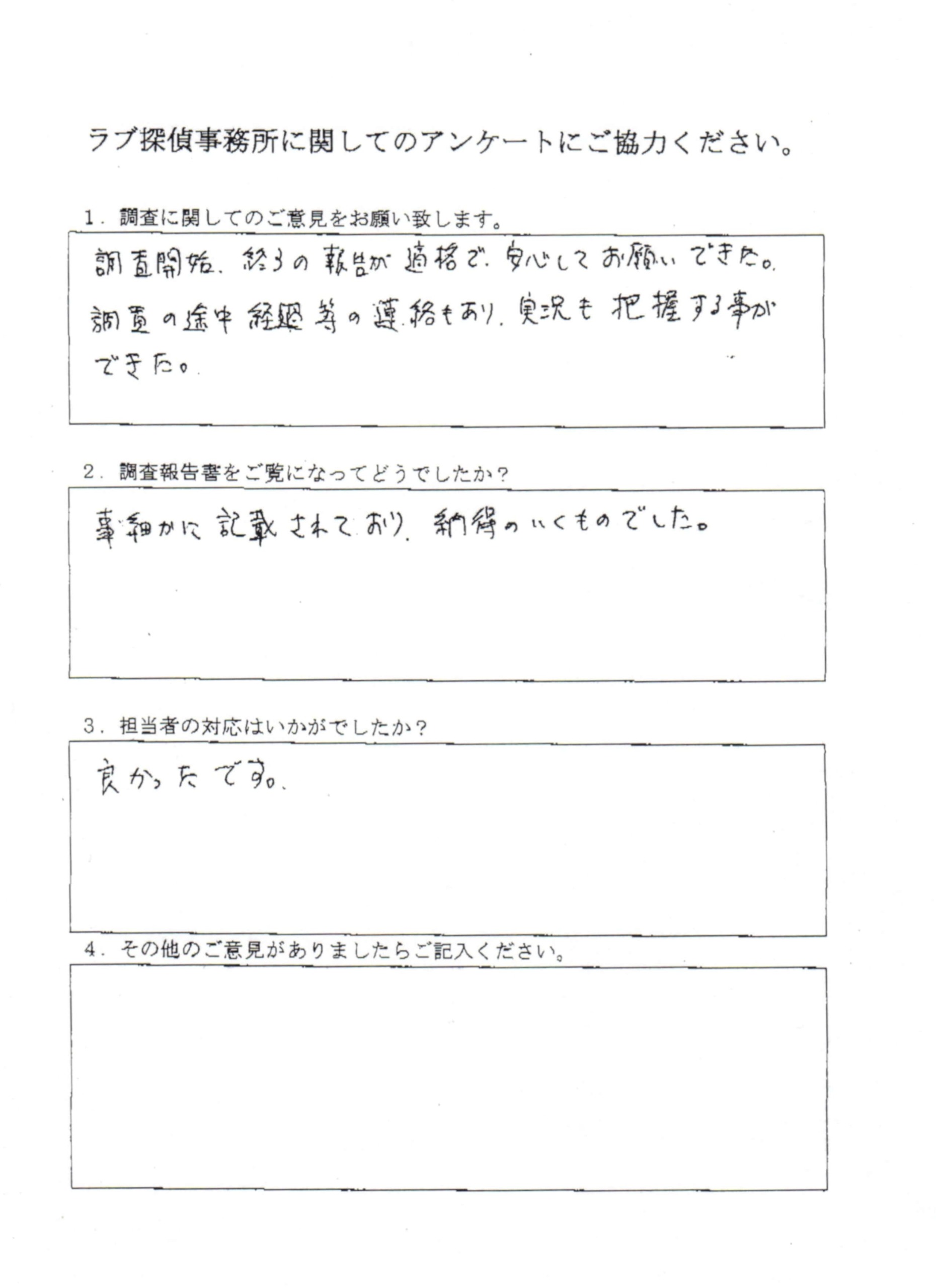 ラブ探偵事務所へ各種調査を依頼したご依頼者様の感想２２